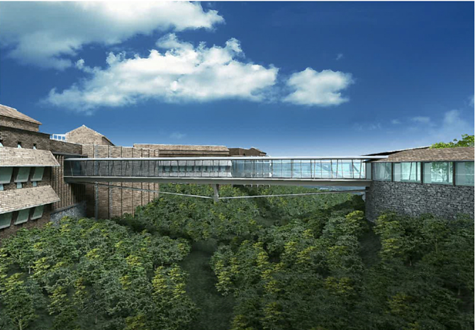 Graphic of the skywalk that will link Lab 2 to existing buildings.